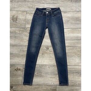 Levis 535 Jeans Womens 25 Blue Super Skinny Whiskers Low Rise Denim Dark Wash